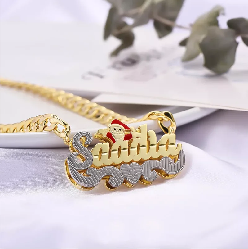 Dascusto Рождественский подарок индивидуальное ожерелье с персонализированным именем двухслойное двухцветное 18-каратное позолоченное ожерелье с именной табличкой для женщин 
Dascusto Рождественский подарок индивидуальное ожерелье с персонализированным именем двухслойное двухцветное 18-каратное позолоченное ожерелье с именной табличкой для женщин