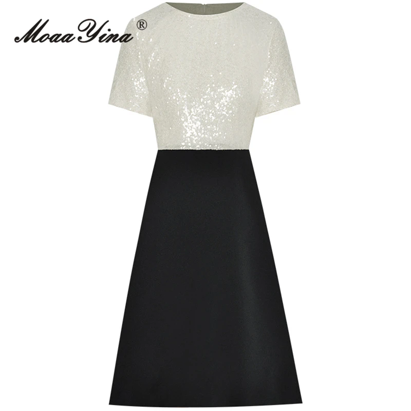 MoaaYina Summer Fashion Designer Vintage Hit Color Dress Women's O-neck Short Sleeve Sequins High Waist Slim A-LINE Mini Dress
MoaaYina Summer Fashion Designer Vintage Hit Color Dress Women's O-neck Short Sleeve Sequins High Waist Slim A-LINE Mini Dress