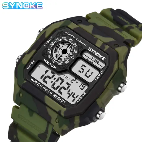 Synoke Outdoor Militair Digitaal Horloge Voor Mannen Mode Retro Mannen Horloge Sport Waterdicht Mannen Horloge Multifunctionele Lichtgevende