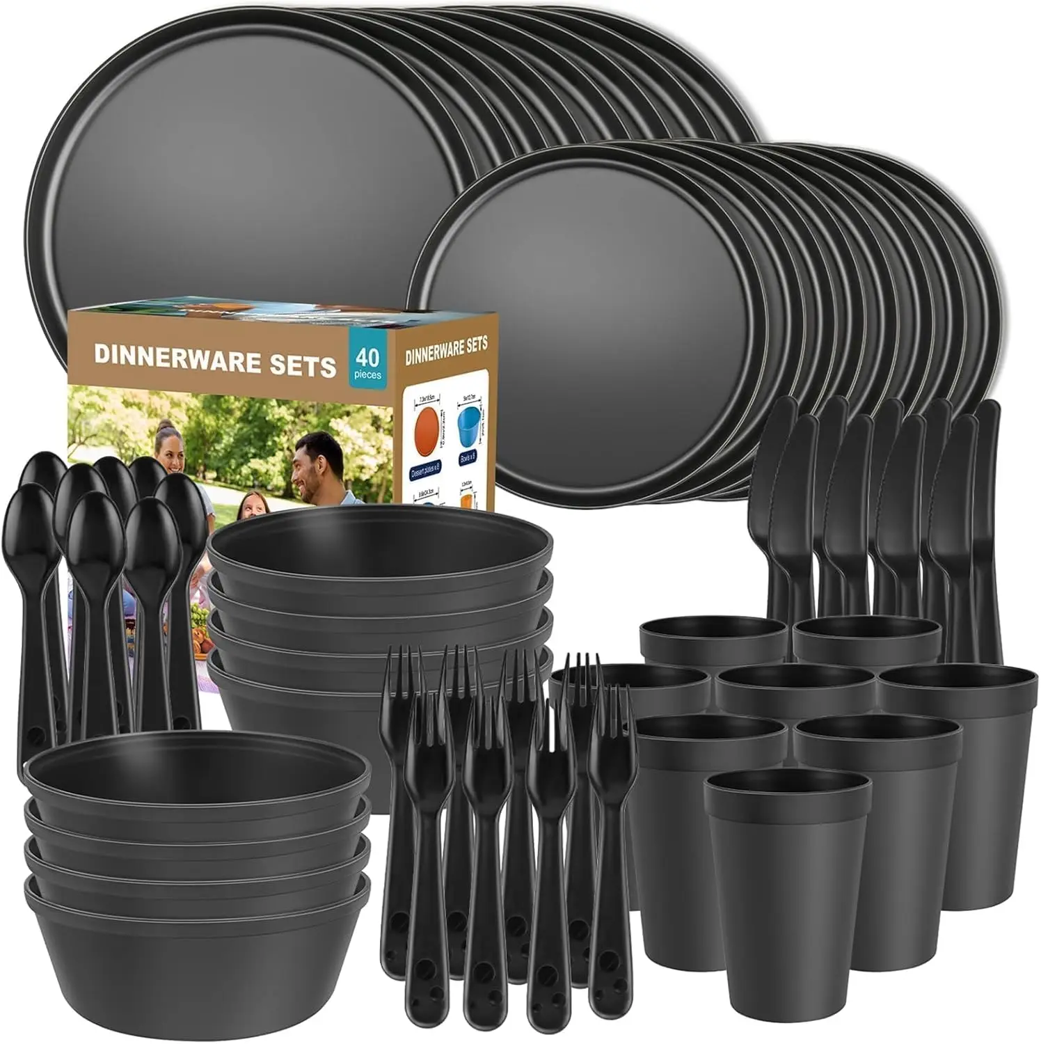 40 Piece Plastic Dinnerware Set for 8 with Cutlery, Unbreakable Plates Bowls Dishwasher Microwave Safe Reusable for Camping RV
40 Piece Plastic Dinnerware Set for 8 with Cutlery, Unbreakable Plates Bowls Dishwasher Microwave Safe Reusable for Camping RV