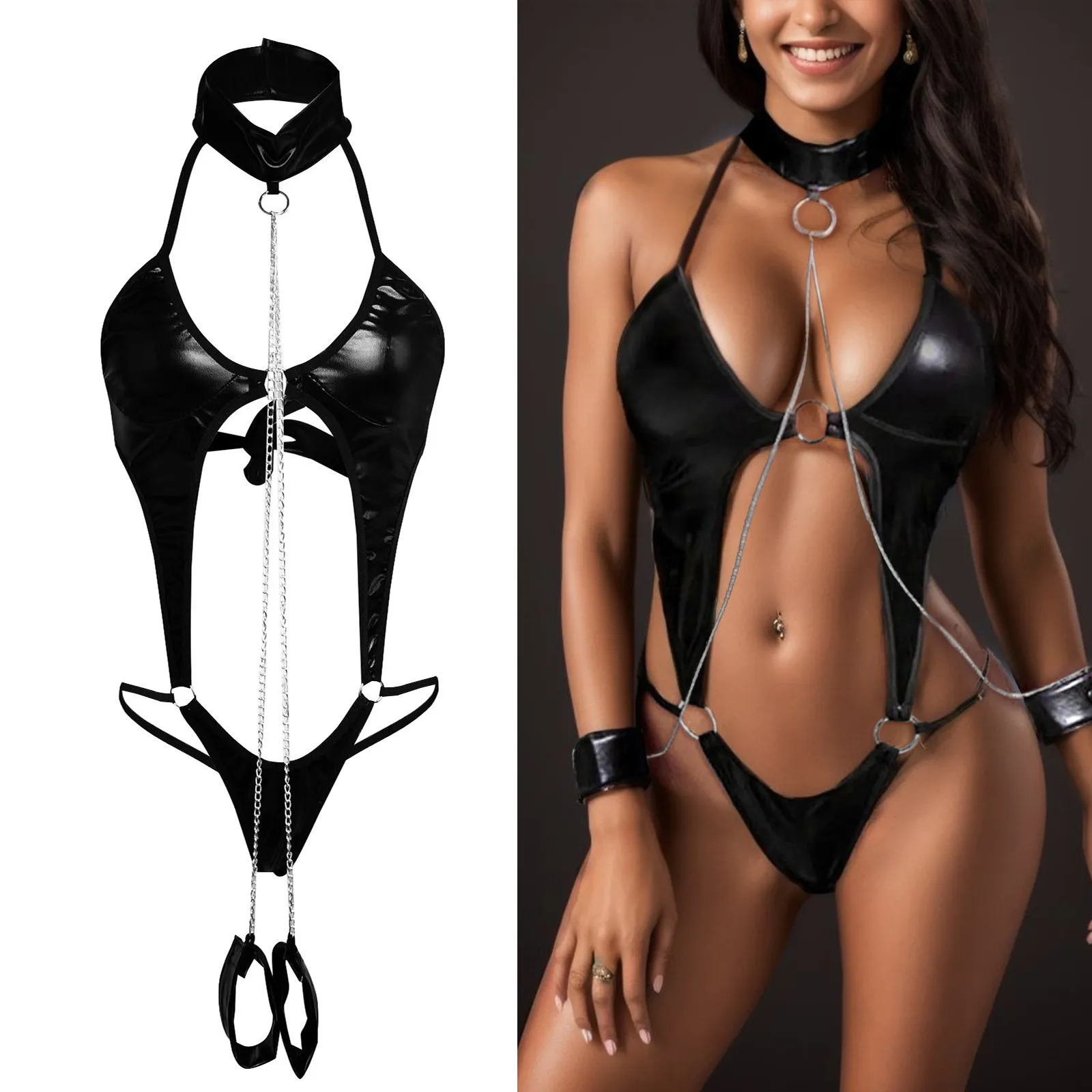 Bodysuit Women'S Oversized Black Patent Leather Sexy Lingerie Catsuit Latex Tempting Exciting Sleepwear Handcuffs Crazy Night
Bodysuit Women'S Oversized Black Patent Leather Sexy Lingerie Catsuit Latex Tempting Exciting Sleepwear Handcuffs Crazy Night