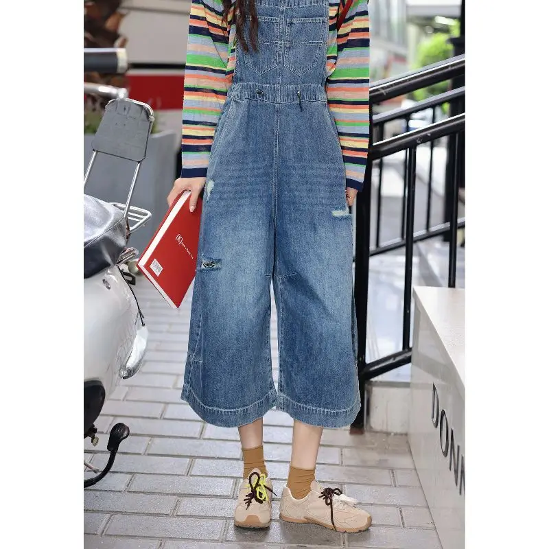Hong Kong Style Retro Denim Overalls Women's Summer Loose High Waist Wide Leg Pants Drapey Loose Fit Waist Cinching Jeans
Hong Kong Style Retro Denim Overalls Women's Summer Loose High Waist Wide Leg Pants Drapey Loose Fit Waist Cinching Jeans