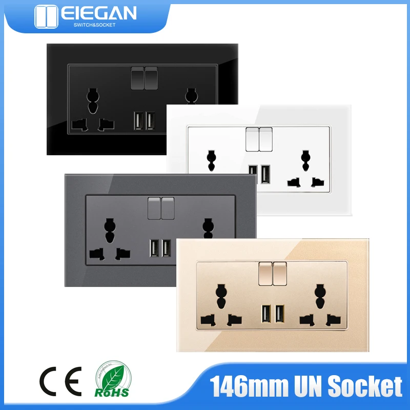 Universal wall power socket, universal 5-hole, 2.1A dual USB charger port, 146mm * 86mm, British standard USB switch socket
Universal wall power socket, universal 5-hole, 2.1A dual USB charger port, 146mm * 86mm, British standard USB switch socket