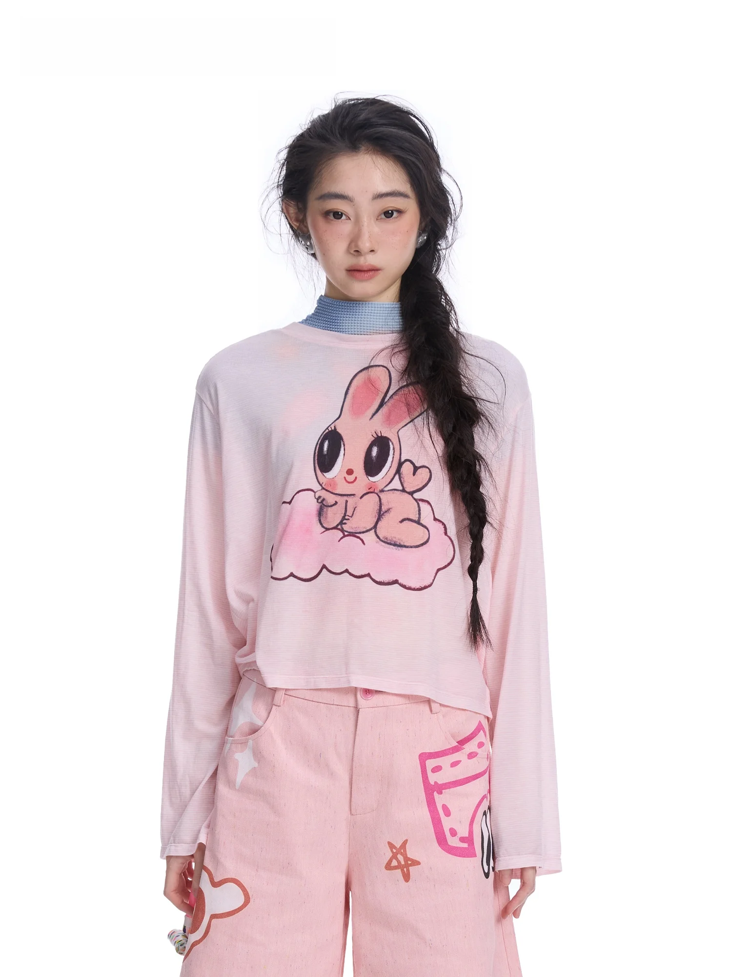 MOF Girl Pink Cloud Rabbit Print Long Sve T-irt Overhead Casual Loose Fit Daily Wear Polyester Blend Thin Fabric
MOF Girl Pink Cloud Rabbit Print Long Sve T-irt Overhead Casual Loose Fit Daily Wear Polyester Blend Thin Fabric