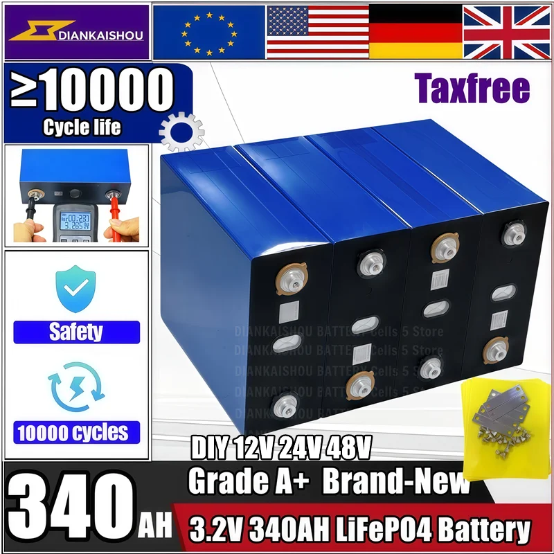 Brand New A-grade vehicle electric ship solar system 340Ah LiFePO4 3.2V cells suitable for DIY 12V 24V 48V battery pack no tax
Brand New A-grade vehicle electric ship solar system 340Ah LiFePO4 3.2V cells suitable for DIY 12V 24V 48V battery pack no tax