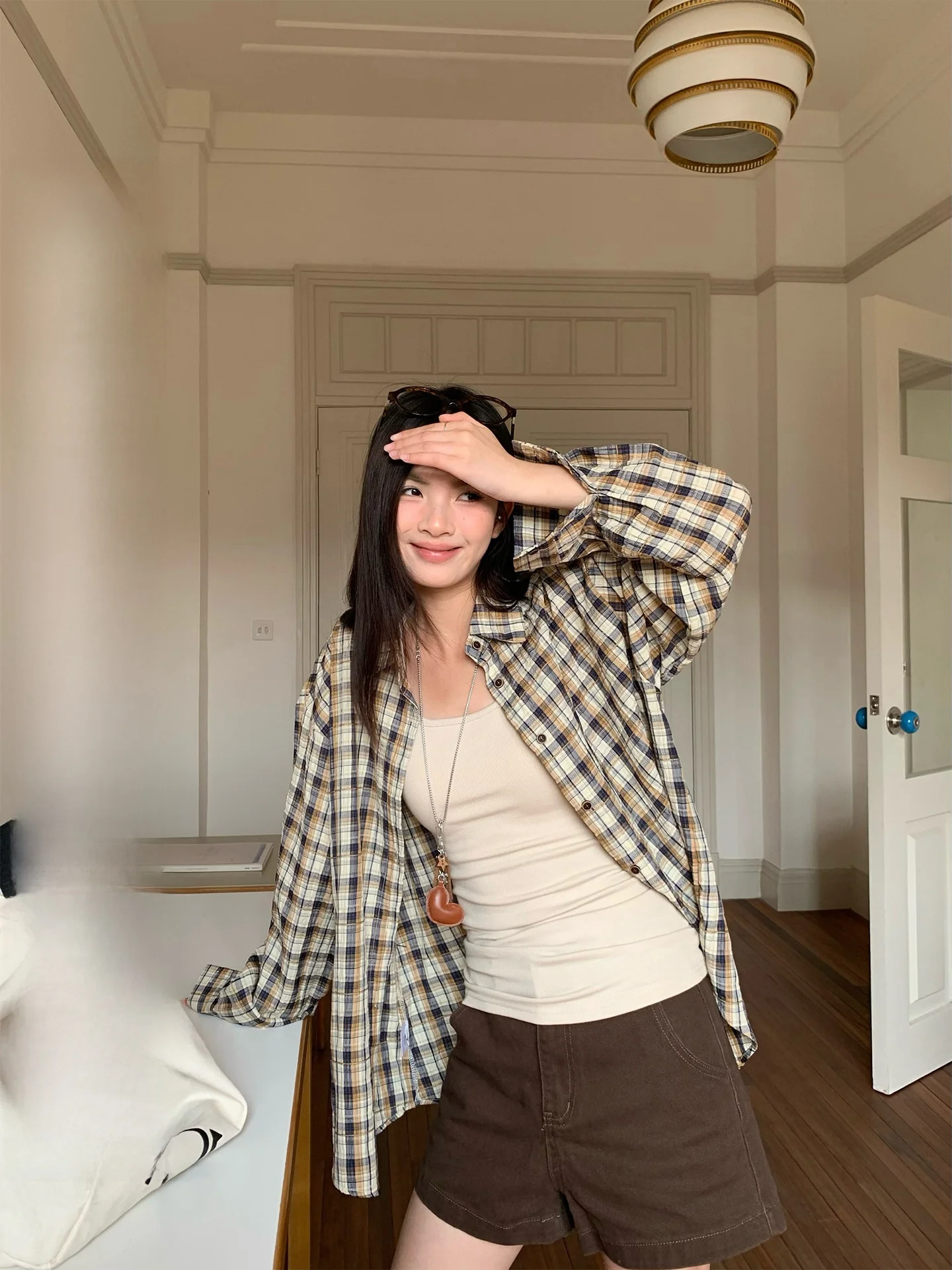 Loose Long Sleeve Women's Shirt Casual Style Korean Coffee Grid Pattern Outerwear Spring Summer Fashion Breathable Polyester
Loose Long Sleeve Women's Shirt Casual Style Korean Coffee Grid Pattern Outerwear Spring Summer Fashion Breathable Polyester
