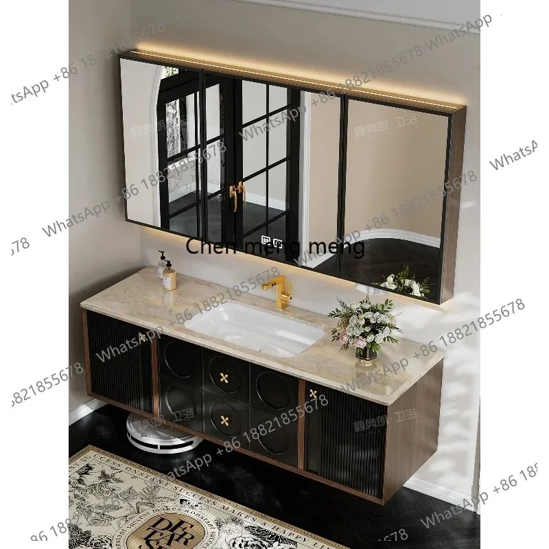 E182 French retro oak bathroom cabinet combination bathroom slate hot bending integrated hand basin
E182 French retro oak bathroom cabinet combination bathroom slate hot bending integrated hand basin