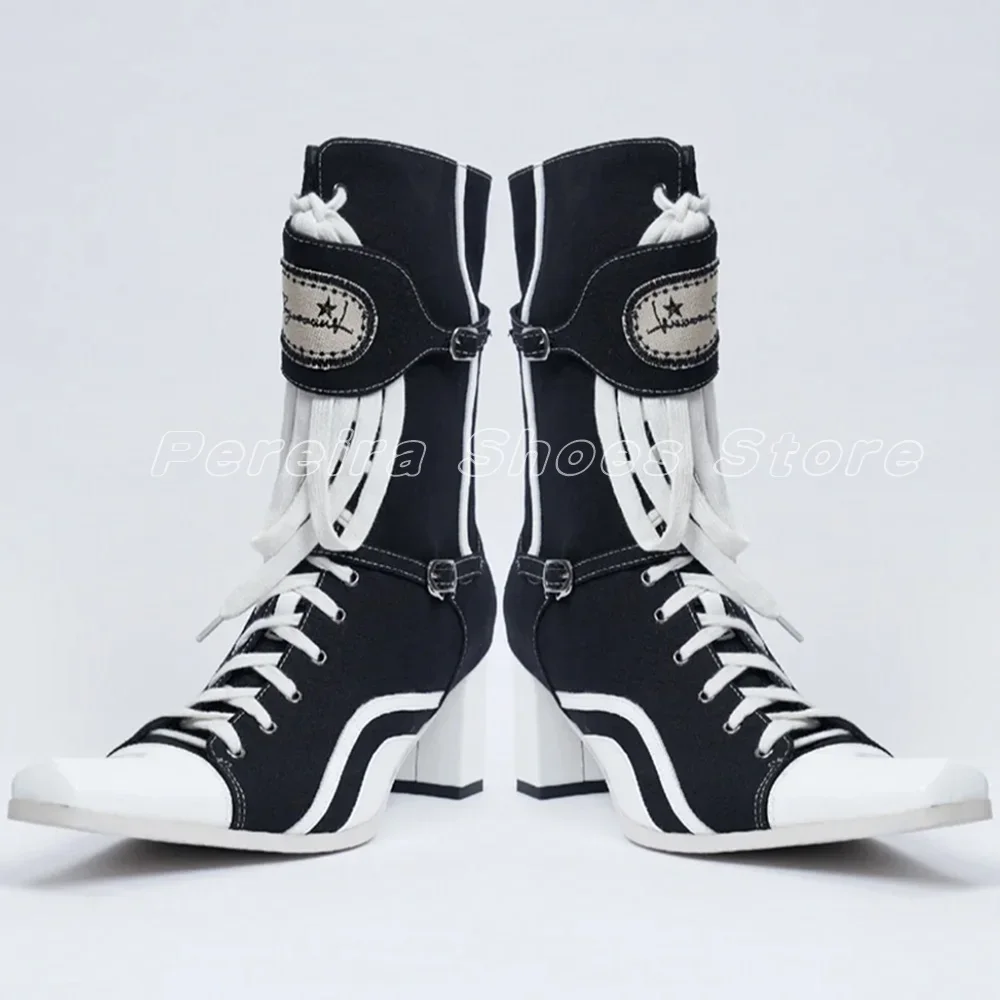 2024 Autumn Canvas Boots Pointed Toe New High Heel Cross Strap Strange Heel Patchwork Side Zipper Retro Women's Boots
2024 Autumn Canvas Boots Pointed Toe New High Heel Cross Strap Strange Heel Patchwork Side Zipper Retro Women's Boots