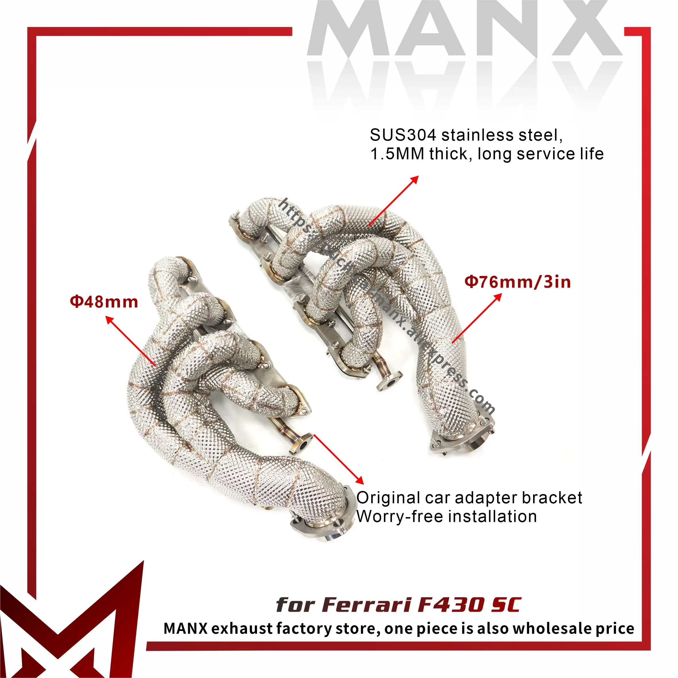 MANX Header for Ferrari F430 SC Stainless steel Manifold Exhaust pipe Long service life Direct bolt installation
MANX Header for Ferrari F430 SC Stainless steel Manifold Exhaust pipe Long service life Direct bolt installation