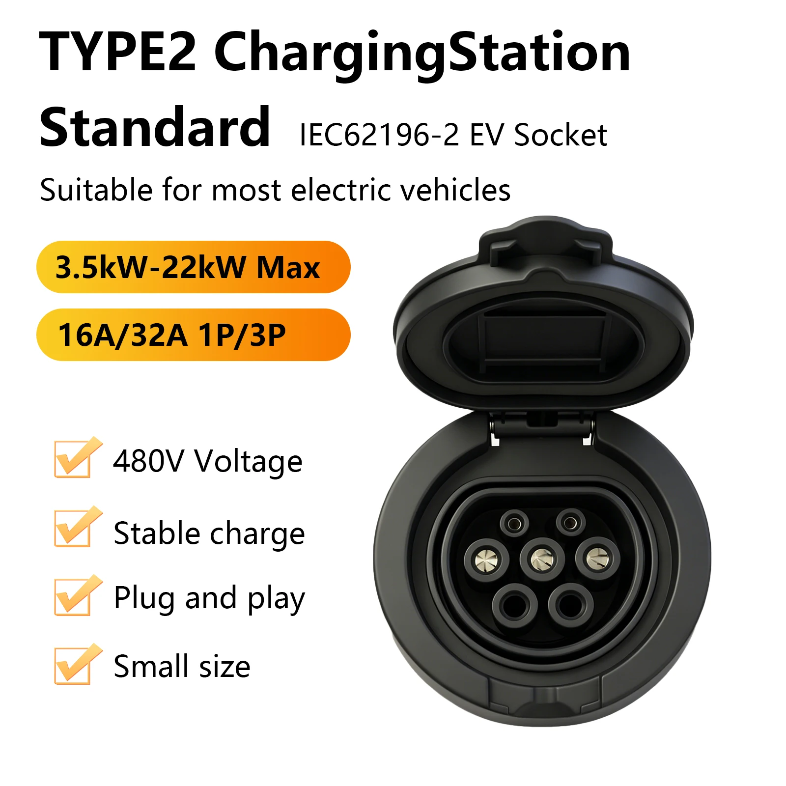 Type 2 Female Socket, 1Phase/3Phase 16A 32A IEC 62196-2 EV Charging Port Replacement for Electric Vehicle Charging Station
Type 2 Female Socket, 1Phase/3Phase 16A 32A IEC 62196-2 EV Charging Port Replacement for Electric Vehicle Charging Station