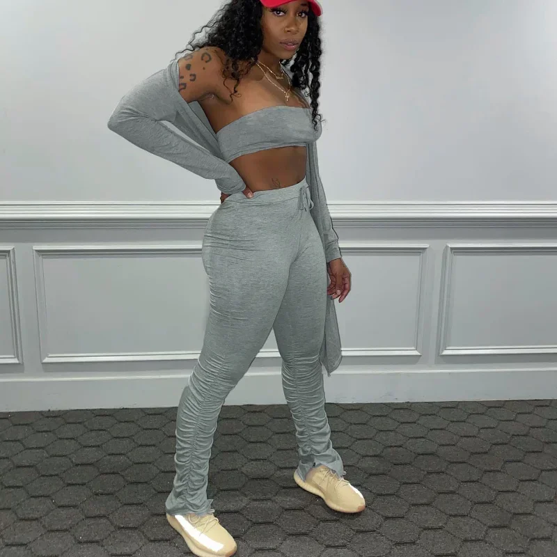 GUWU Casual Streetwear Women's Set 2024 Spring Long Cardigan + Strapless Mini Top + Stacking Ruched Pants Gray Three 3-piece Set
GUWU Casual Streetwear Women's Set 2024 Spring Long Cardigan + Strapless Mini Top + Stacking Ruched Pants Gray Three 3-piece Set