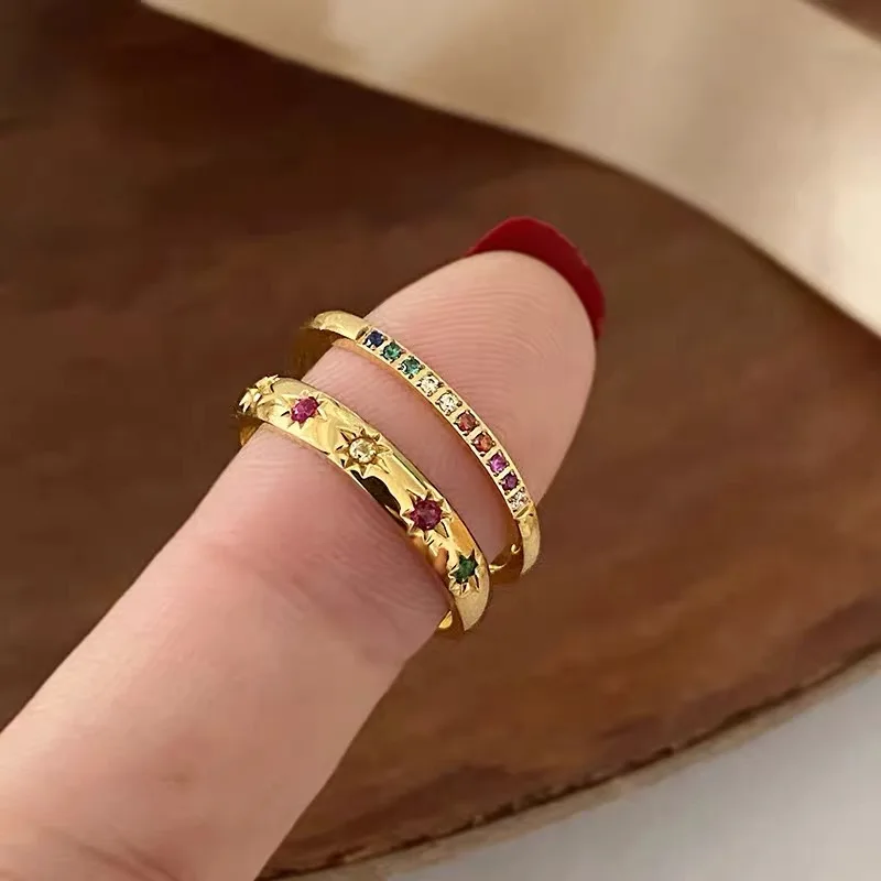 Colored stars fine trendy gold ring women's niche high-end design sense
Colored stars fine trendy gold ring women's niche high-end design sense
