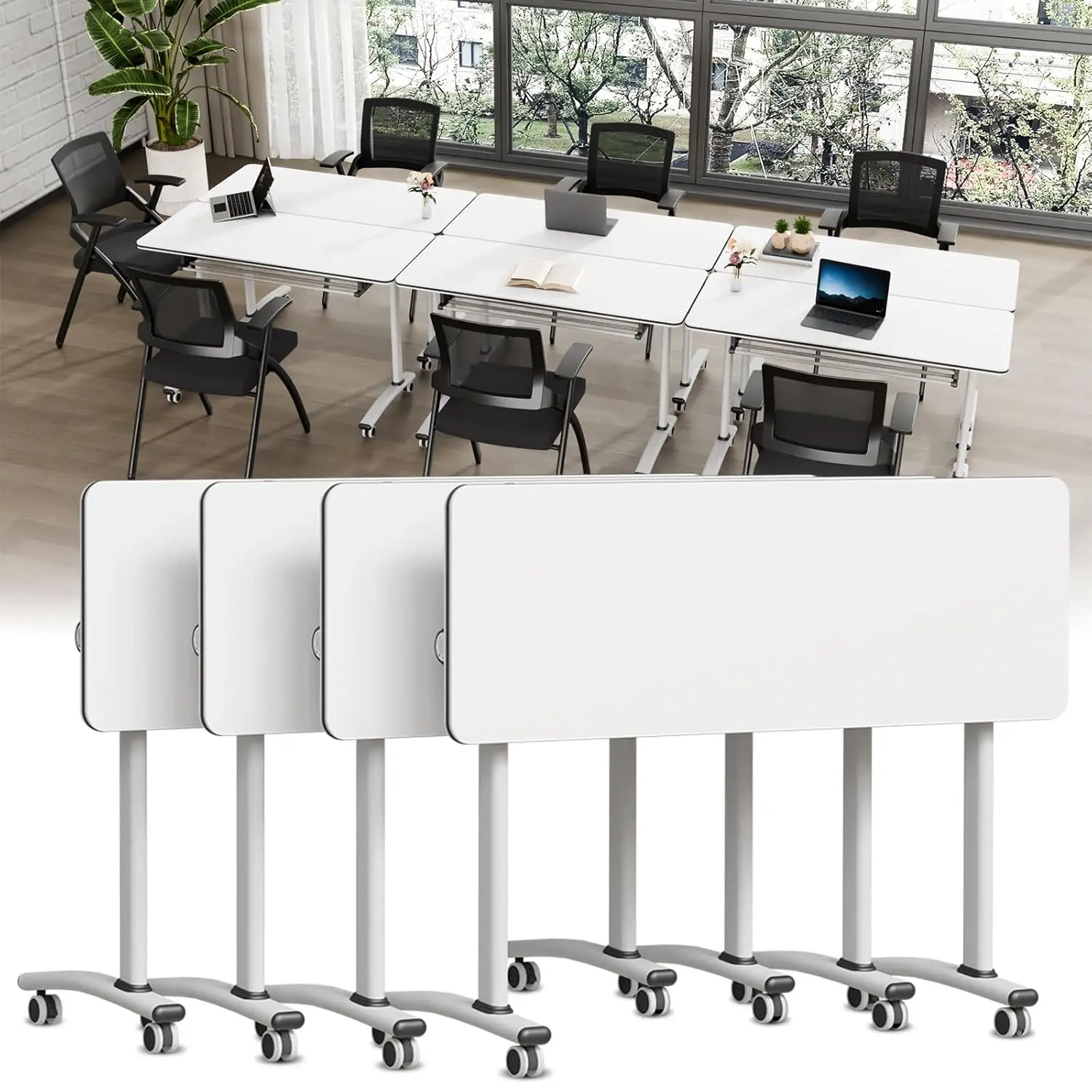 4-Pack Foldable Mobile Training Table With Wheels, Heavy-Duty Narrow Conference Desk For Office Classroom, 47.2in, Customized
4-Pack Foldable Mobile Training Table With Wheels, Heavy-Duty Narrow Conference Desk For Office Classroom, 47.2in, Customized