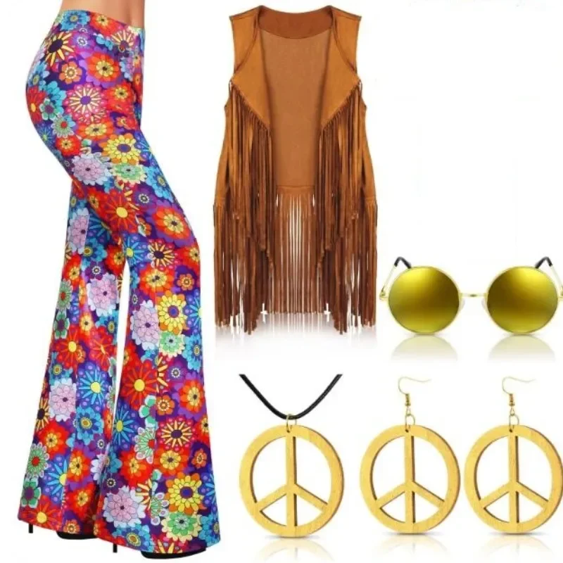 70s Outfits for Women Hippie Costume Set Boho Flared Pants Fringe Vest Peace Sign Accessories Set Halloween Costumes for Women
70s Outfits for Women Hippie Costume Set Boho Flared Pants Fringe Vest Peace Sign Accessories Set Halloween Costumes for Women