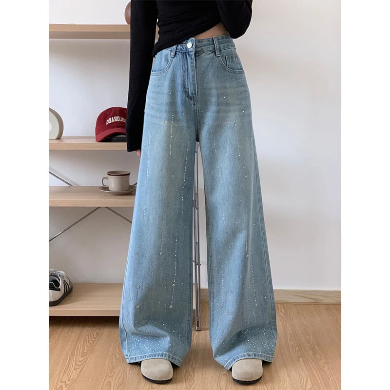 Women's Sparkling Decoration High Waisted Wide Leg Jeans Personalized Trousers Cool Girl Casual Bottoms Female Street Pants
Women's Sparkling Decoration High Waisted Wide Leg Jeans Personalized Trousers Cool Girl Casual Bottoms Female Street Pants