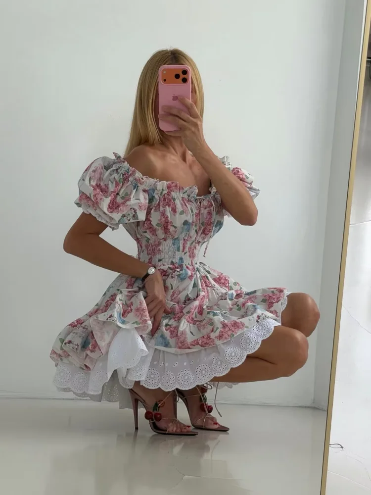 White Pink Floral Off‑shoulder Puff Short‑sleeve Lace Trim Ruffled Mini Dress Women Romantic Outfit Casual Party Trendy Gown New
White Pink Floral Off‑shoulder Puff Short‑sleeve Lace Trim Ruffled Mini Dress Women Romantic Outfit Casual Party Trendy Gown New