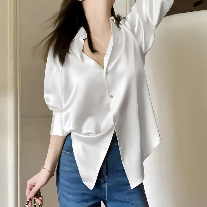 Long Sleeve White Blouse Women Autumn 2025 Loose Long Satin Shirts Female Casual Clothing Elegant Korean Style Tops
Long Sleeve White Blouse Women Autumn 2025 Loose Long Satin Shirts Female Casual Clothing Elegant Korean Style Tops