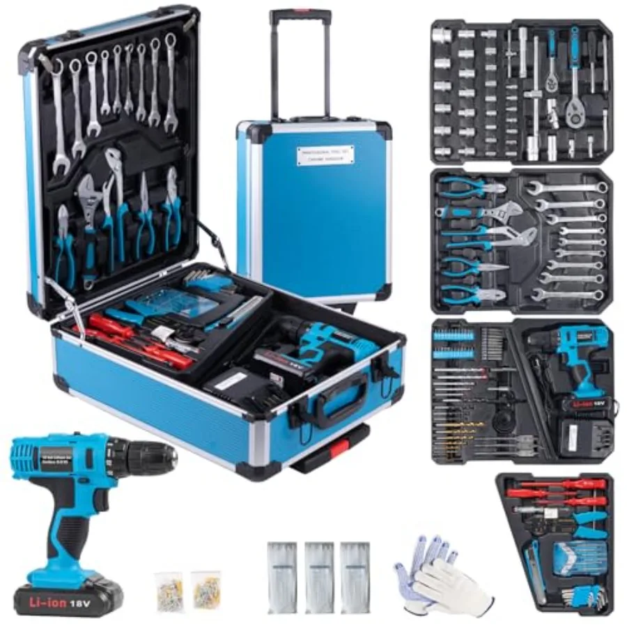 346 Pcs Tool Sets18V Electric Power Drill Set Cordless Drill for Men Household Home DIY Hand Tool Kits 18+1 Clutch Cordless Pow
346 Pcs Tool Sets18V Electric Power Drill Set Cordless Drill for Men Household Home DIY Hand Tool Kits 18+1 Clutch Cordless Pow