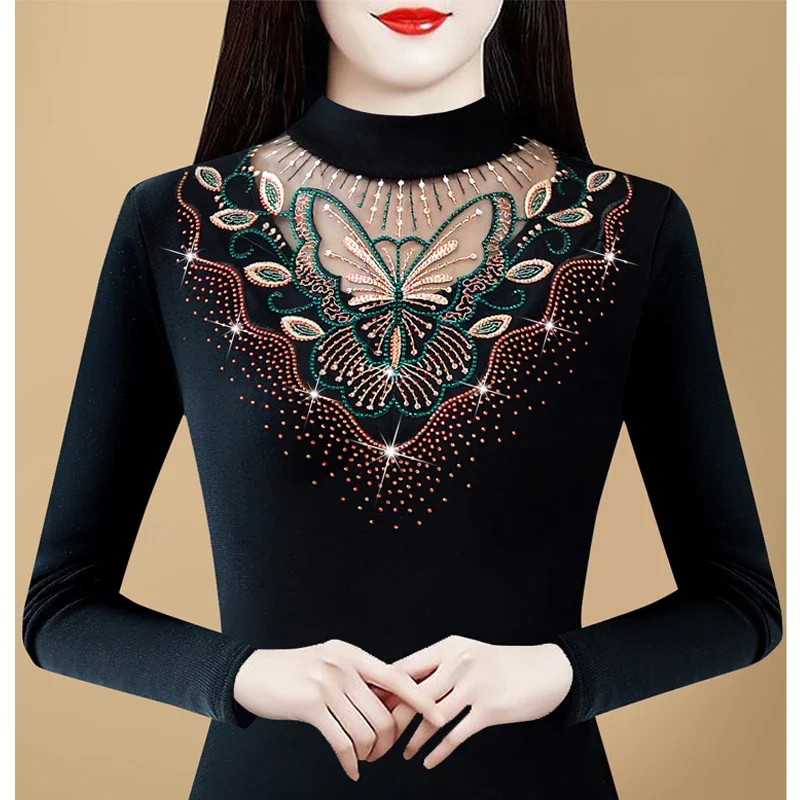 Spring Autumn Long Sleeve Bottoming Shirt Half High Collar Women's Tops Sexy Patchwork Embroidery Lace T Shirt XQ749
Spring Autumn Long Sleeve Bottoming Shirt Half High Collar Women's Tops Sexy Patchwork Embroidery Lace T Shirt XQ749
