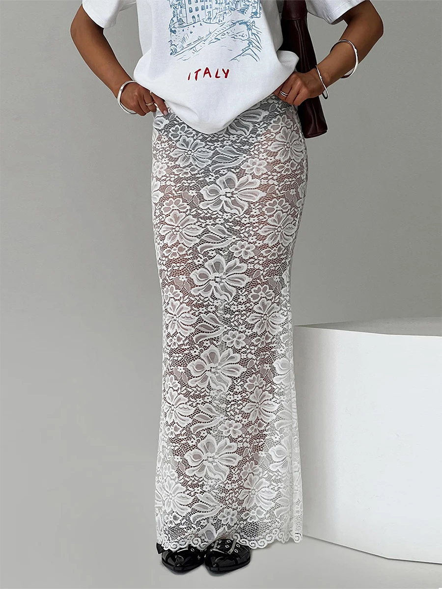 Women's Skinny Skirt Fashion Elegant Solid Color Aesthetic Sheer Lace Floral Long Skirt for Travel Beach Shopping New Streetwear
Women's Skinny Skirt Fashion Elegant Solid Color Aesthetic Sheer Lace Floral Long Skirt for Travel Beach Shopping New Streetwear