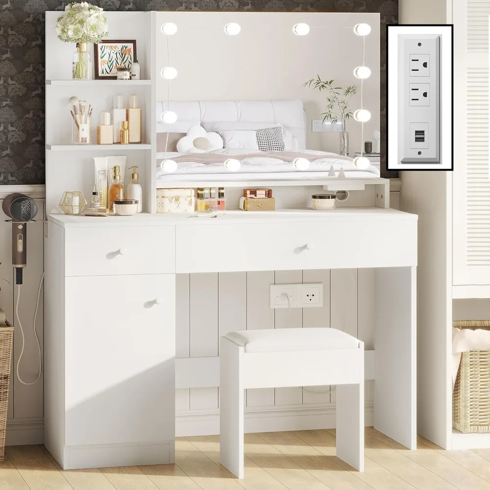 37" Vanity Desk with LED Lighted Mirror & Power Outlet, Makeup Vanity Set with large Drawers, Cabinet &Cushioned Stool, Makeup D
37" Vanity Desk with LED Lighted Mirror & Power Outlet, Makeup Vanity Set with large Drawers, Cabinet &Cushioned Stool, Makeup D