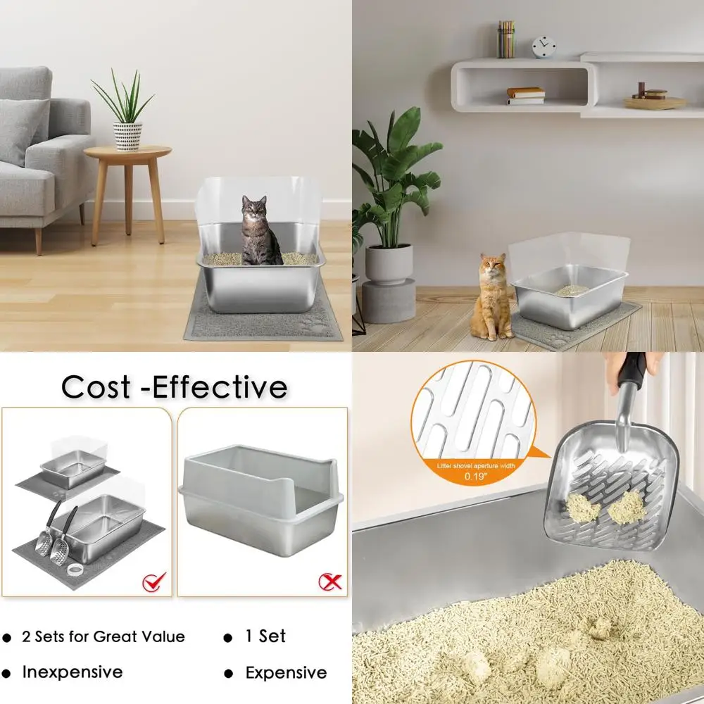Pair of Large Stainless Steel Cat Litter Boxes with Plastic Liners, 23.6x15.8, Includes Scoop and Mat
Pair of Large Stainless Steel Cat Litter Boxes with Plastic Liners, 23.6x15.8, Includes Scoop and Mat
