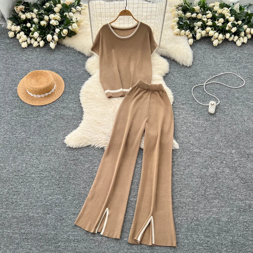 Fashion Summer Korean Style Women's Casual Trendy 2 Piece Set O-neck Short Sleeve Knitted Tops High Waist Pants Female Clothes
Fashion Summer Korean Style Women's Casual Trendy 2 Piece Set O-neck Short Sleeve Knitted Tops High Waist Pants Female Clothes