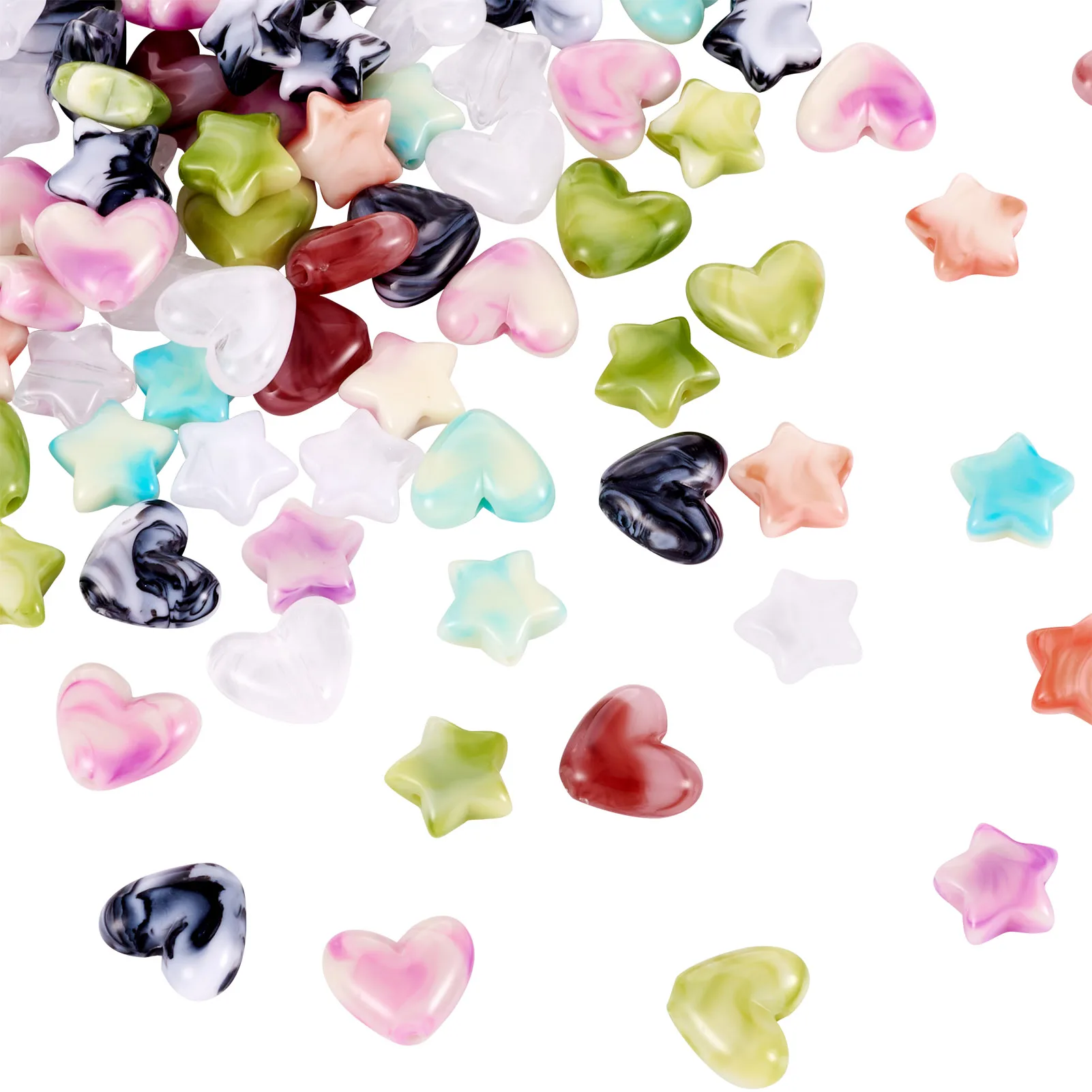 60Pcs Acrylic Beads Imitation Stone Star/Heart Shape Mixed Color for Making DIY Jewerly Necklace Bracelet Earring Craft Supplies
60Pcs Acrylic Beads Imitation Stone Star/Heart Shape Mixed Color for Making DIY Jewerly Necklace Bracelet Earring Craft Supplies