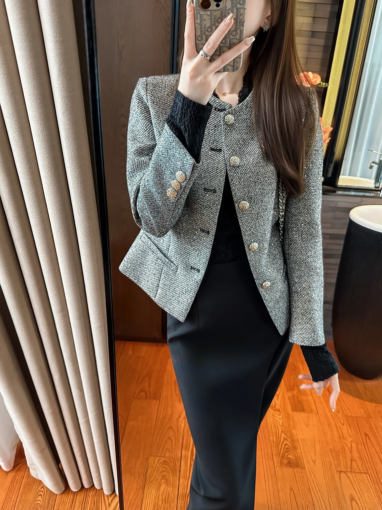 Ele Retro Faionable ort Coat Women's Autumn Woolen Cheered Jaet Sli Commute Straight Cut Long Sve Button
Ele Retro Faionable ort Coat Women's Autumn Woolen Cheered Jaet Sli Commute Straight Cut Long Sve Button