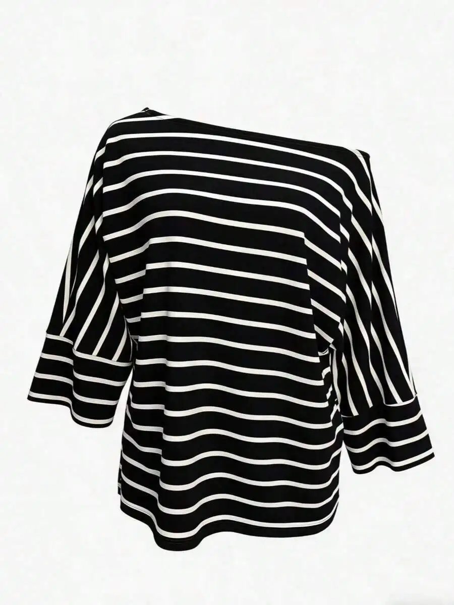 Womens Casual Striped Batwing Sleeve Asymmetrical Neck Top
Womens Casual Striped Batwing Sleeve Asymmetrical Neck Top