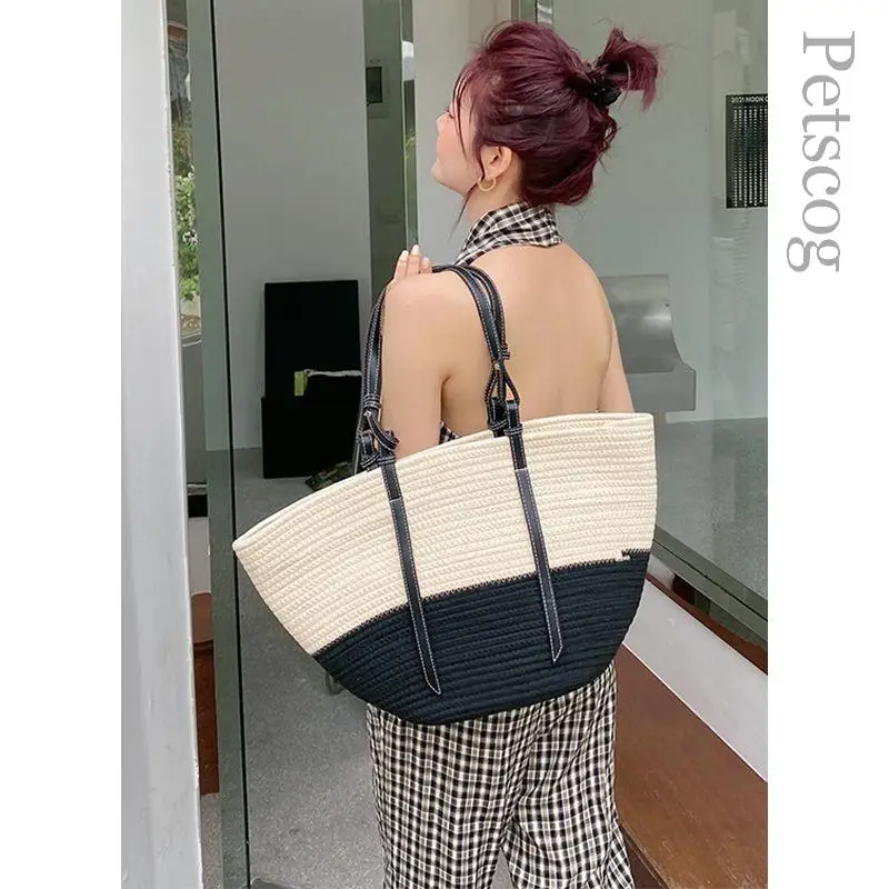 Cotton Woven Straw Bag Summer Tote Women Stripe Large Travel Basket Bags Bohemian Casual Beach Shoulder Bag Vintage Handbags
Cotton Woven Straw Bag Summer Tote Women Stripe Large Travel Basket Bags Bohemian Casual Beach Shoulder Bag Vintage Handbags
