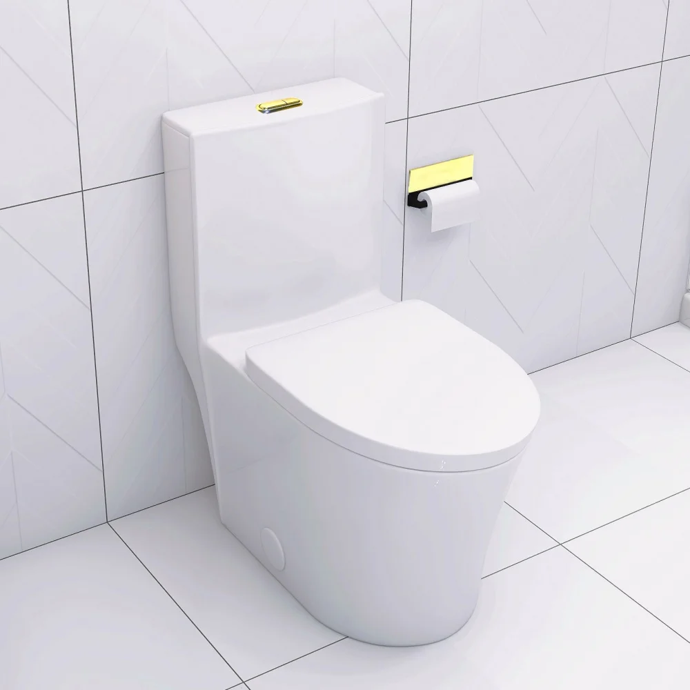 Modern Elongated One Piece Toilet with Golden Button Dual Flush One Piece Skirted Toilet Soft Close Seat Elongated Bowl White
Modern Elongated One Piece Toilet with Golden Button Dual Flush One Piece Skirted Toilet Soft Close Seat Elongated Bowl White