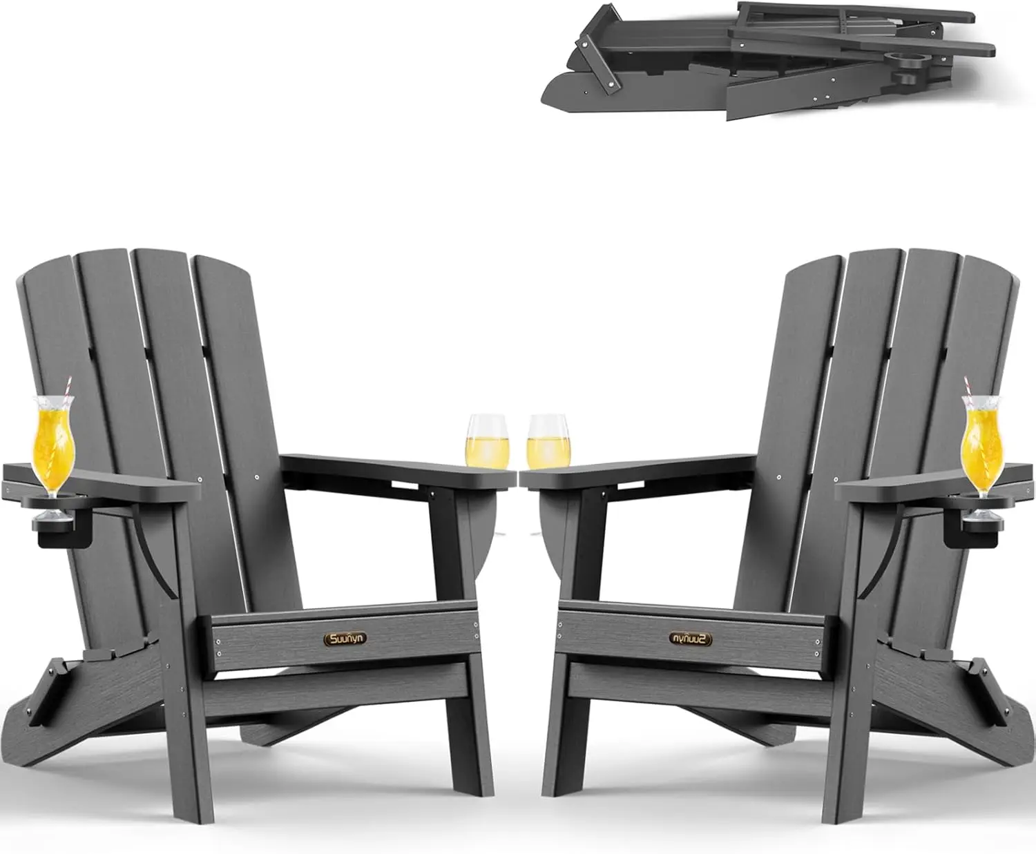 Folding Adirondack Chair 2 Pack, HDPE All-Weather Fire Pit Chairs, Plastic Adirondack Chairs with 2 Cup Holder
Folding Adirondack Chair 2 Pack, HDPE All-Weather Fire Pit Chairs, Plastic Adirondack Chairs with 2 Cup Holder