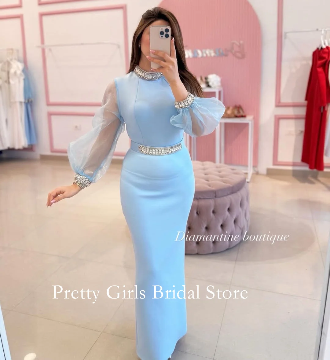 Customized Crystals Formal Wedding Dresses Mermaid Puff Sleeves Crepe Satin Floor Length Classic Elegant Bride Gowns Party Women
Customized Crystals Formal Wedding Dresses Mermaid Puff Sleeves Crepe Satin Floor Length Classic Elegant Bride Gowns Party Women