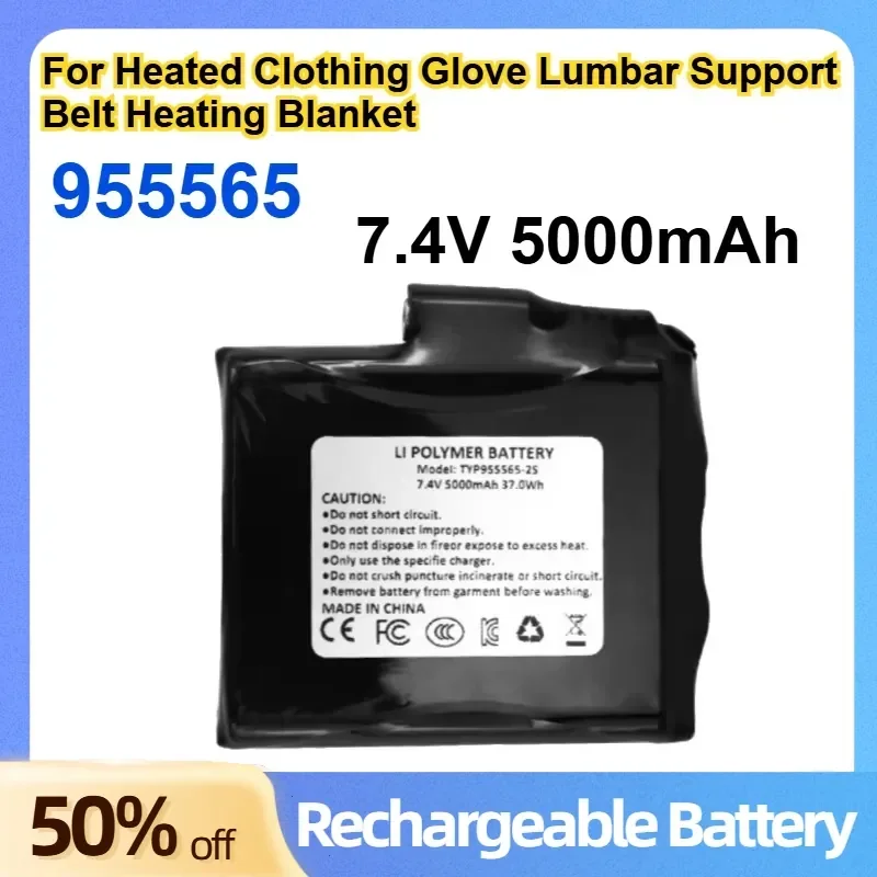 955565 Polymer Lithium Battery 7.4V 5000mAh for Heated Clothing Glove Lumbar Support Belt Heating Blanket Rechargeable
955565 Polymer Lithium Battery 7.4V 5000mAh for Heated Clothing Glove Lumbar Support Belt Heating Blanket Rechargeable