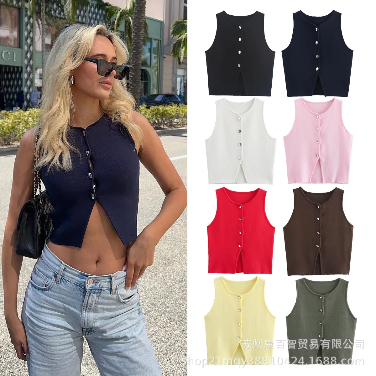 New Female Sweater Vest Cropped Knit Vest Woman Sleeveless White Blue Vest Women Autumn Button Slim Yellow Pink Knitted Vests
New Female Sweater Vest Cropped Knit Vest Woman Sleeveless White Blue Vest Women Autumn Button Slim Yellow Pink Knitted Vests