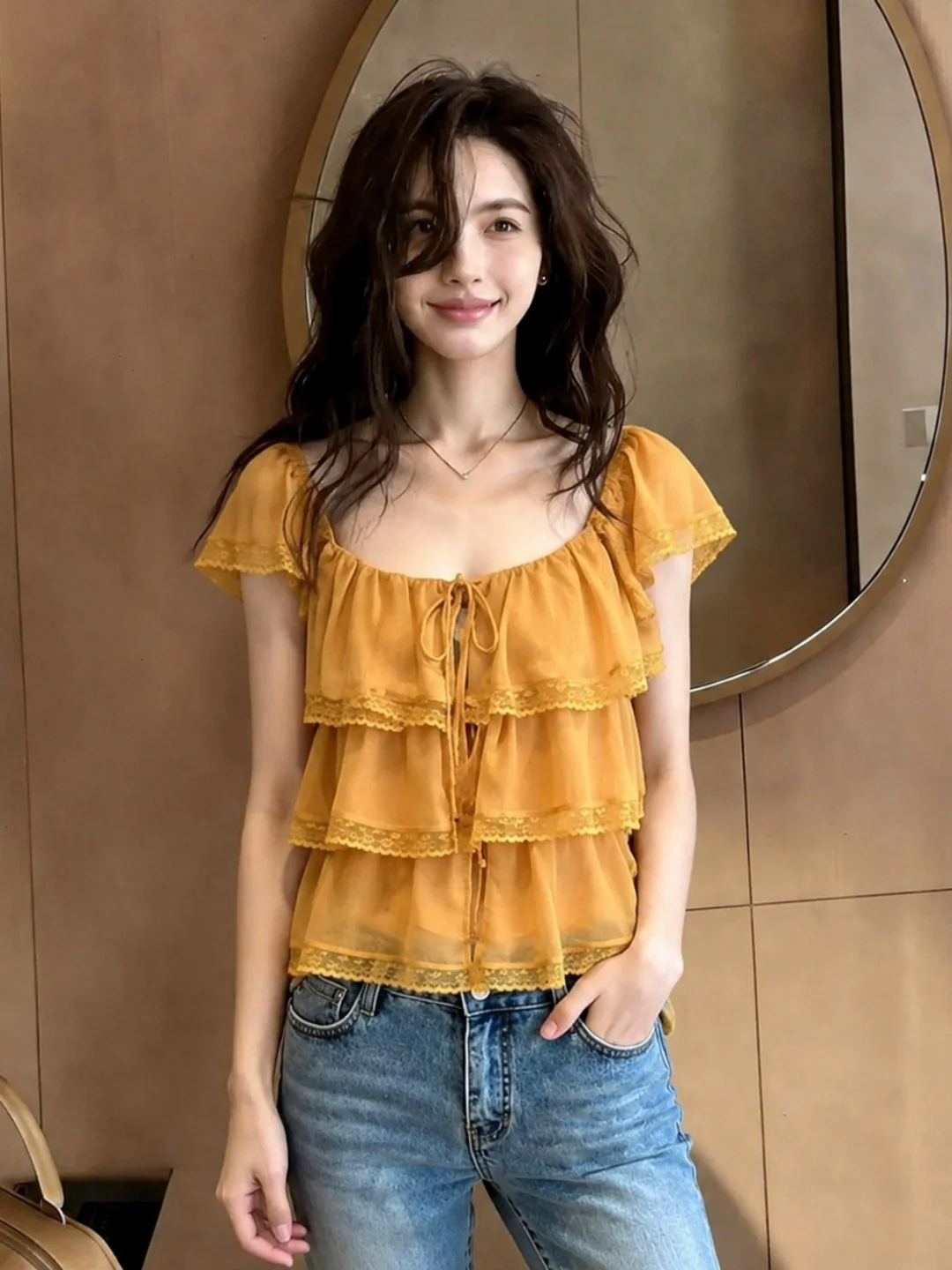 Fashionable Lace Patchwork Shirt Women's Straight Cut Korean Style Commute Short Sleeve Casual Top with Bow Design And Layering
Fashionable Lace Patchwork Shirt Women's Straight Cut Korean Style Commute Short Sleeve Casual Top with Bow Design And Layering