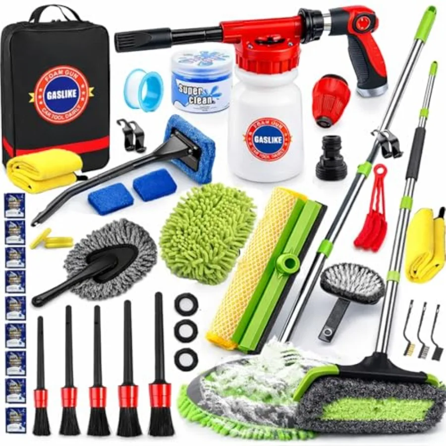 Car wash cleaning kit for outdoor use durable plastic and stainless steel black and silver 63PCS with long-handle brush foam gu
Car wash cleaning kit for outdoor use durable plastic and stainless steel black and silver 63PCS with long-handle brush foam gu