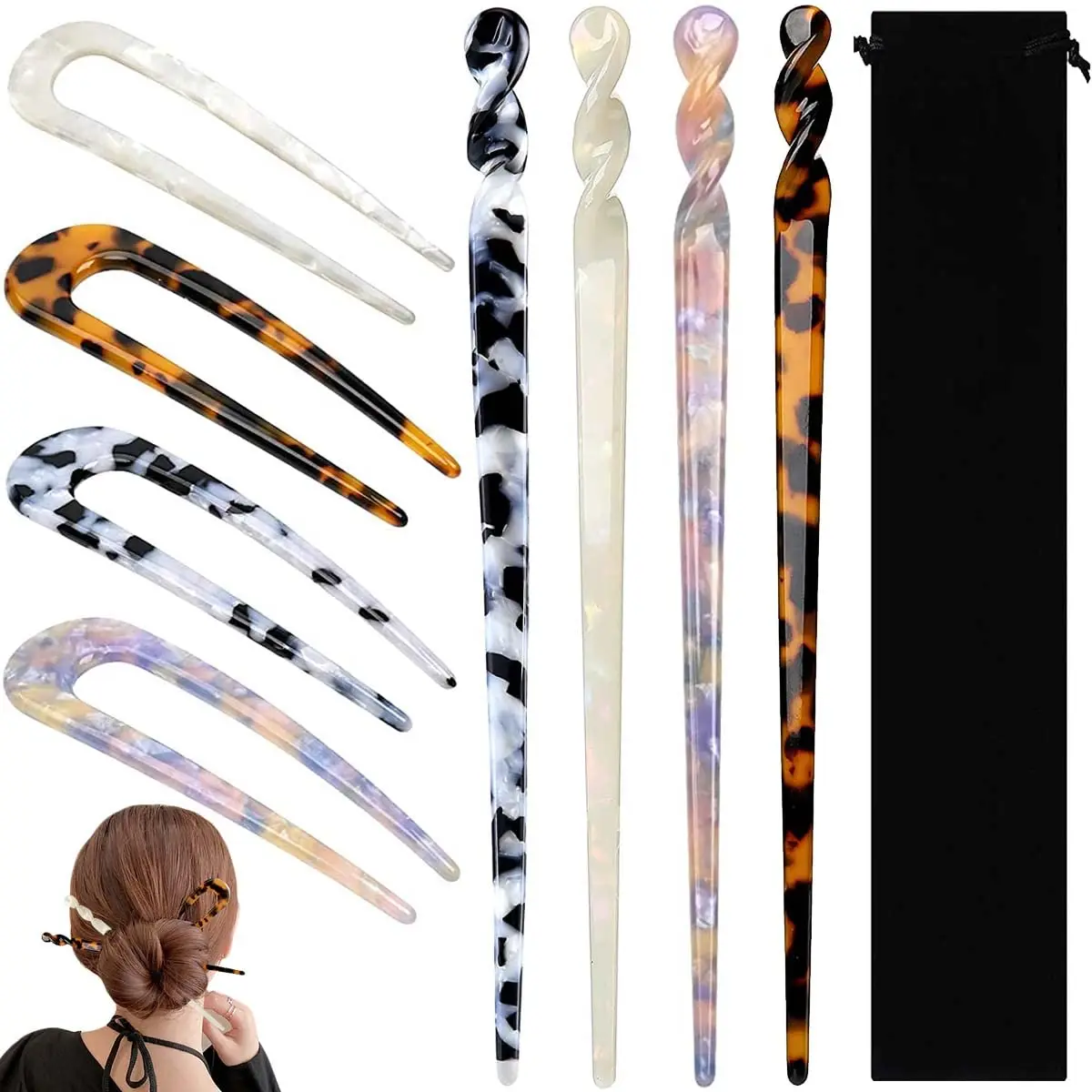 8 Acetate Hair Pins Sticks U-Shaped Straight Chopsticks Hairpin Vintage Hair Clips for Women Updos Buns
8 Acetate Hair Pins Sticks U-Shaped Straight Chopsticks Hairpin Vintage Hair Clips for Women Updos Buns