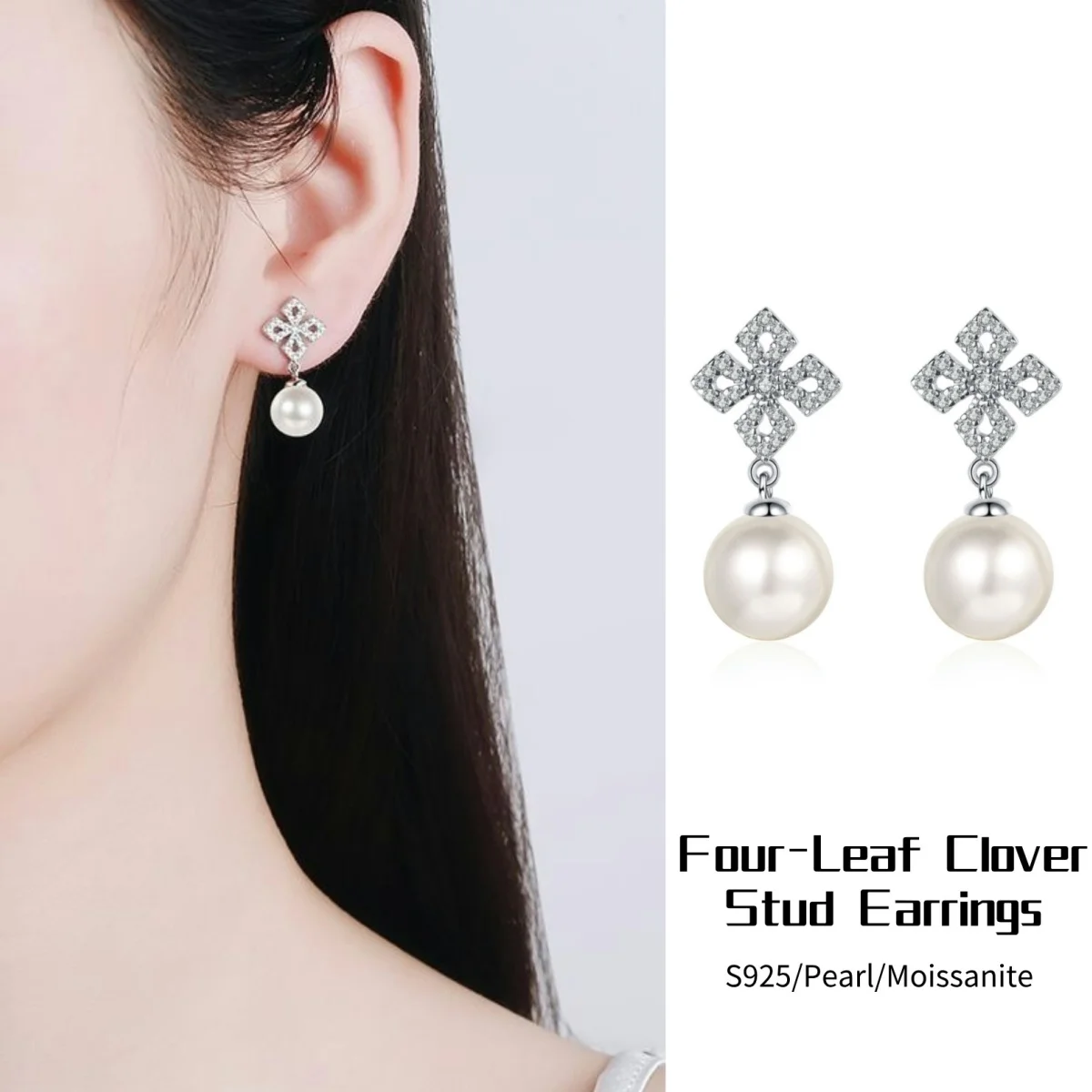 Four-Leaf Clover S925 Sterling Silver with Moissanite Diamond Stud Earrings Ladies' Jewelry Women's Jewellery
Four-Leaf Clover S925 Sterling Silver with Moissanite Diamond Stud Earrings Ladies' Jewelry Women's Jewellery
