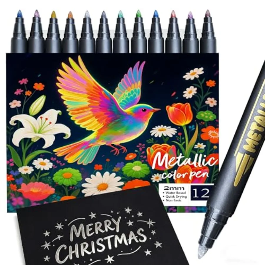 Metallic Paint Markers, 12 Colors Acrylic Paint Metallic Markers for Black Paper, 2mm Medium Tip Glitter Pens Scrapbooking Supp
Metallic Paint Markers, 12 Colors Acrylic Paint Metallic Markers for Black Paper, 2mm Medium Tip Glitter Pens Scrapbooking Supp