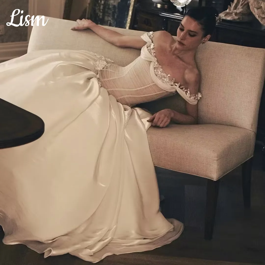 Lism Luxury Floral Appliques Satin Wedding Dress Off The Shoulder A Line Ball Gown Corset Couture Bride Dress Customized 2026
Lism Luxury Floral Appliques Satin Wedding Dress Off The Shoulder A Line Ball Gown Corset Couture Bride Dress Customized 2026