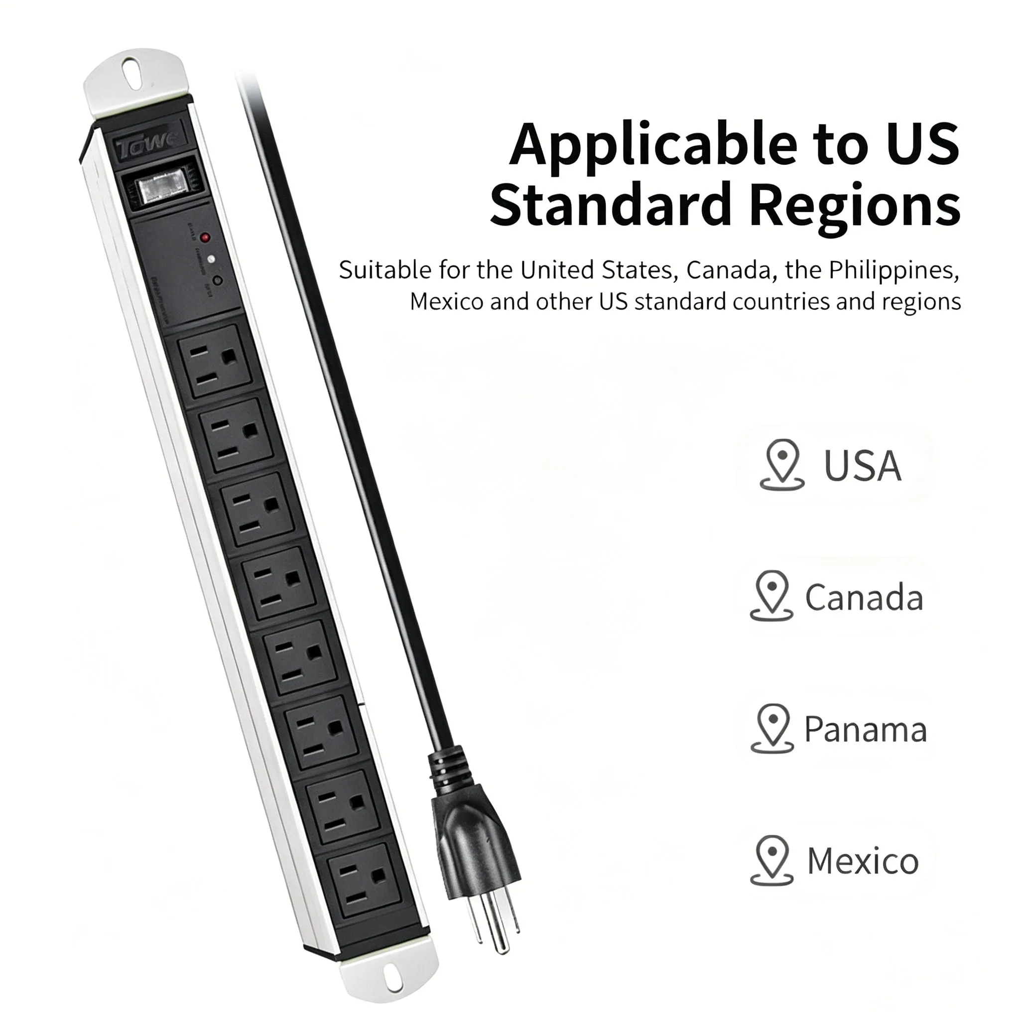 TOWE US Standard PDU Power Strip Surge Protector Extension Outlet Adapter for USA Canada Rack Socket Power Board
TOWE US Standard PDU Power Strip Surge Protector Extension Outlet Adapter for USA Canada Rack Socket Power Board