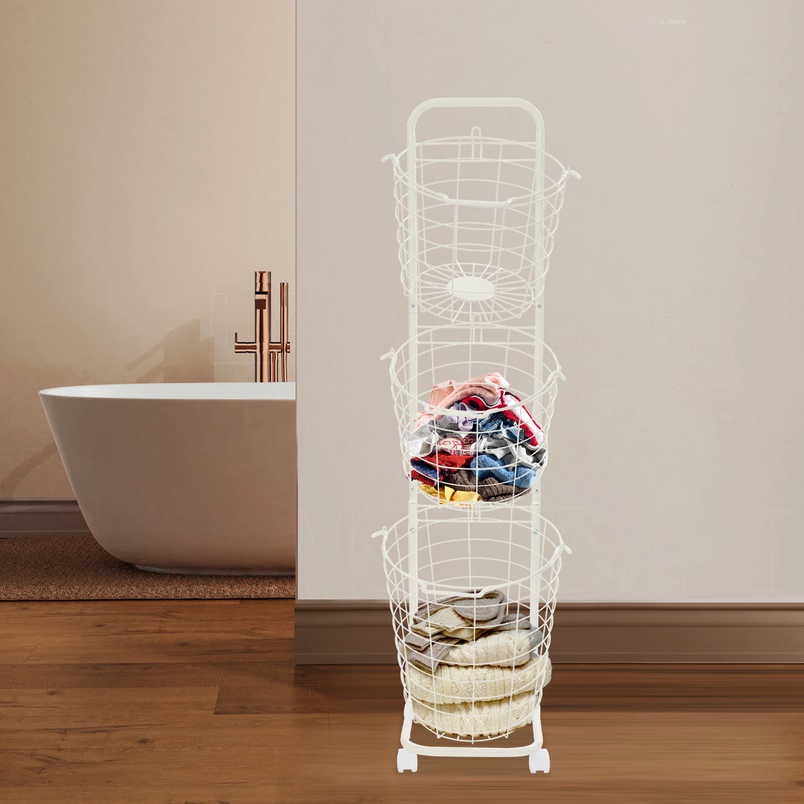 Трехуровневая передвижная корзина для белья со съемными корзинами, мобильный органайзер для одежды с фиксирующимися колесами, вместимость 15 кг, экономия места
Трехуровневая передвижная корзина для белья со съемными корзинами, мобильный органайзер для одежды с фиксирующимися колесами, вместимость 15 кг, экономия места