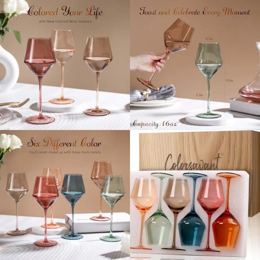 Colored Wine Glasses Set of 6-16OZ Colorful Wine Glass with StemHandBlown Muted Wine Glasses Colored Set, Wine Gifts for Mother
Colored Wine Glasses Set of 6-16OZ Colorful Wine Glass with StemHandBlown Muted Wine Glasses Colored Set, Wine Gifts for Mother