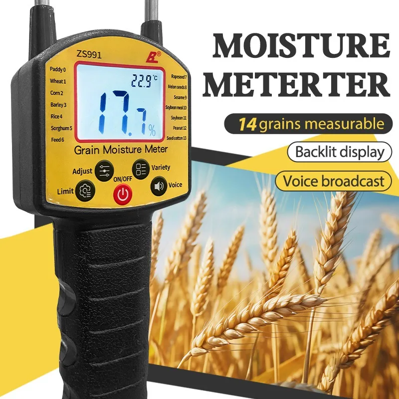 991 LCD Display Grain Moisture Meter for 14 Kinds Grains Wheat Corn Beans Rice Soybean Hygrometer Dual Sensor Humidity Tester
991 LCD Display Grain Moisture Meter for 14 Kinds Grains Wheat Corn Beans Rice Soybean Hygrometer Dual Sensor Humidity Tester