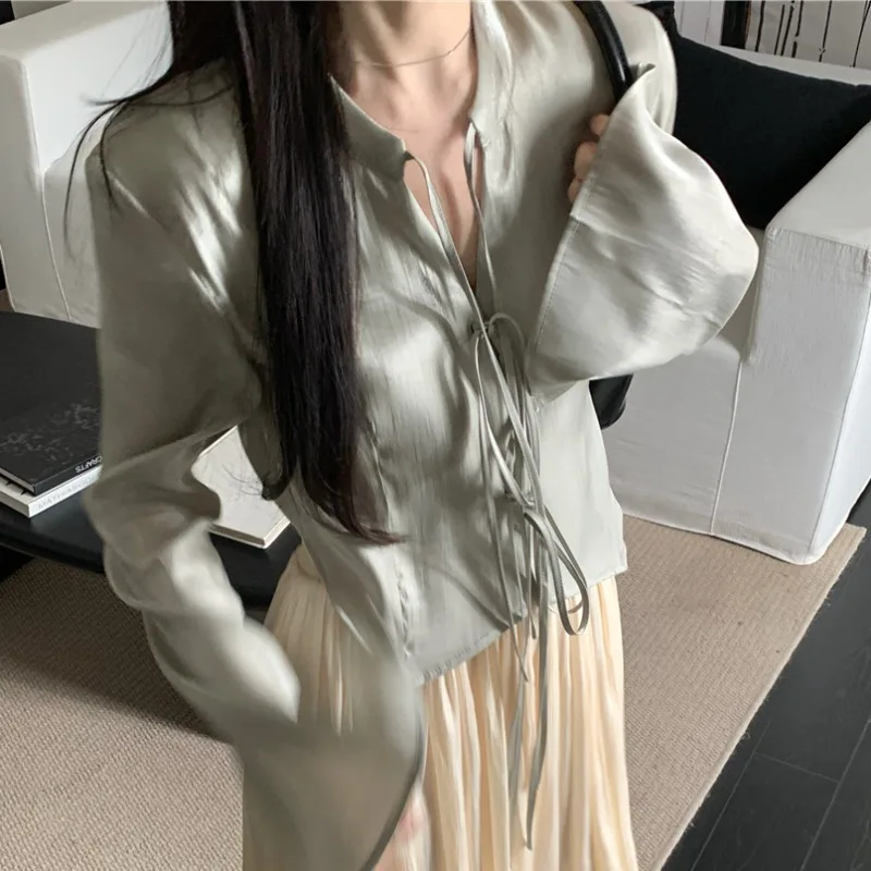 QWEEK Vintage Lace Up Blouse Elegant and Youthful Solid Color Cropped Short Shirts Long Sleeve Luxury Autumn Women's Clothes
QWEEK Vintage Lace Up Blouse Elegant and Youthful Solid Color Cropped Short Shirts Long Sleeve Luxury Autumn Women's Clothes