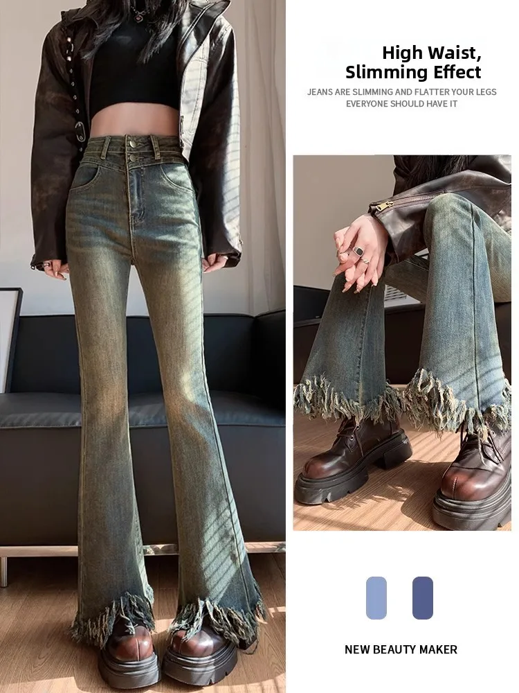 Retro High Waist Bell Bottom Jeans Women's Spring Autumn New Large Size Fat MM Slim Elastic Tassel Bell Long Pants
Retro High Waist Bell Bottom Jeans Women's Spring Autumn New Large Size Fat MM Slim Elastic Tassel Bell Long Pants