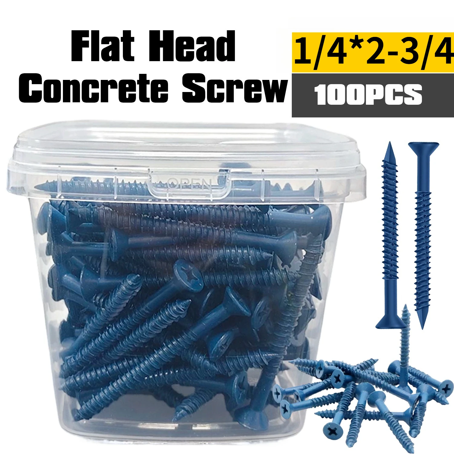 VKKM 2-3/4 Inch Cement Screws, 100 Pieces of 1/4*2-3/4 Flat Head Cross Cement Screws, Blue Coating, Cross Drive.
VKKM 2-3/4 Inch Cement Screws, 100 Pieces of 1/4*2-3/4 Flat Head Cross Cement Screws, Blue Coating, Cross Drive.