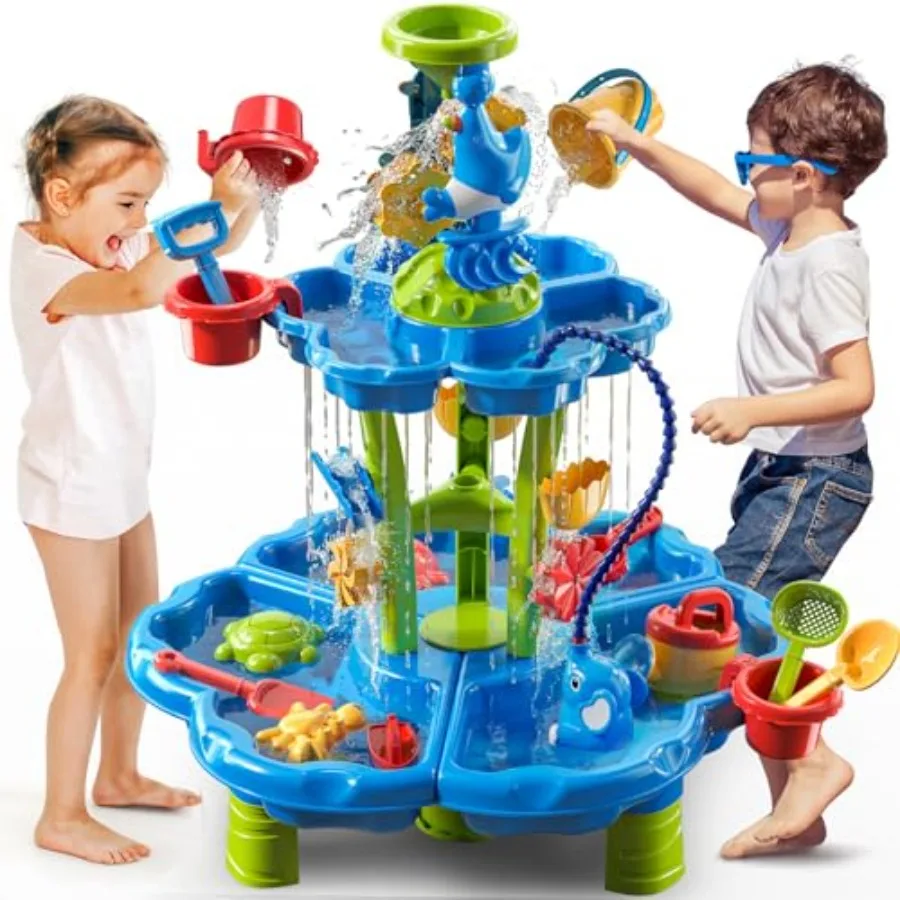 Outdoor sensory water table for kids ages 3-8, plastic, blue, includes water pump, waterfall, and beach toys accessories
Outdoor sensory water table for kids ages 3-8, plastic, blue, includes water pump, waterfall, and beach toys accessories